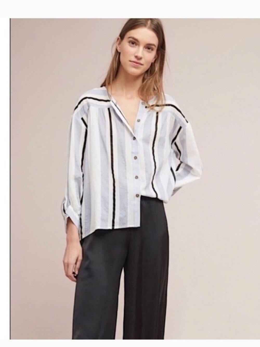 Anthropologie The Korner Castello stripe Top Size S Oversized Boho Coastal Beach